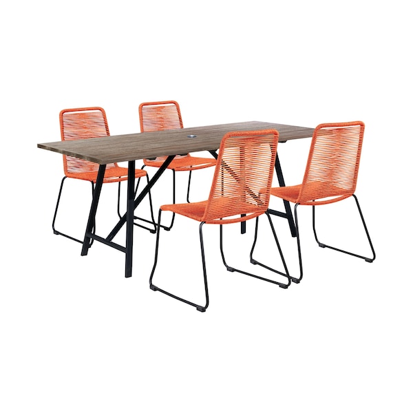 Armen Living Koala and Shasta 5 Piece Outdoor Patio Dining Set in Light Eucalyptus Wood and Tangerine Rope 840254336414 - main